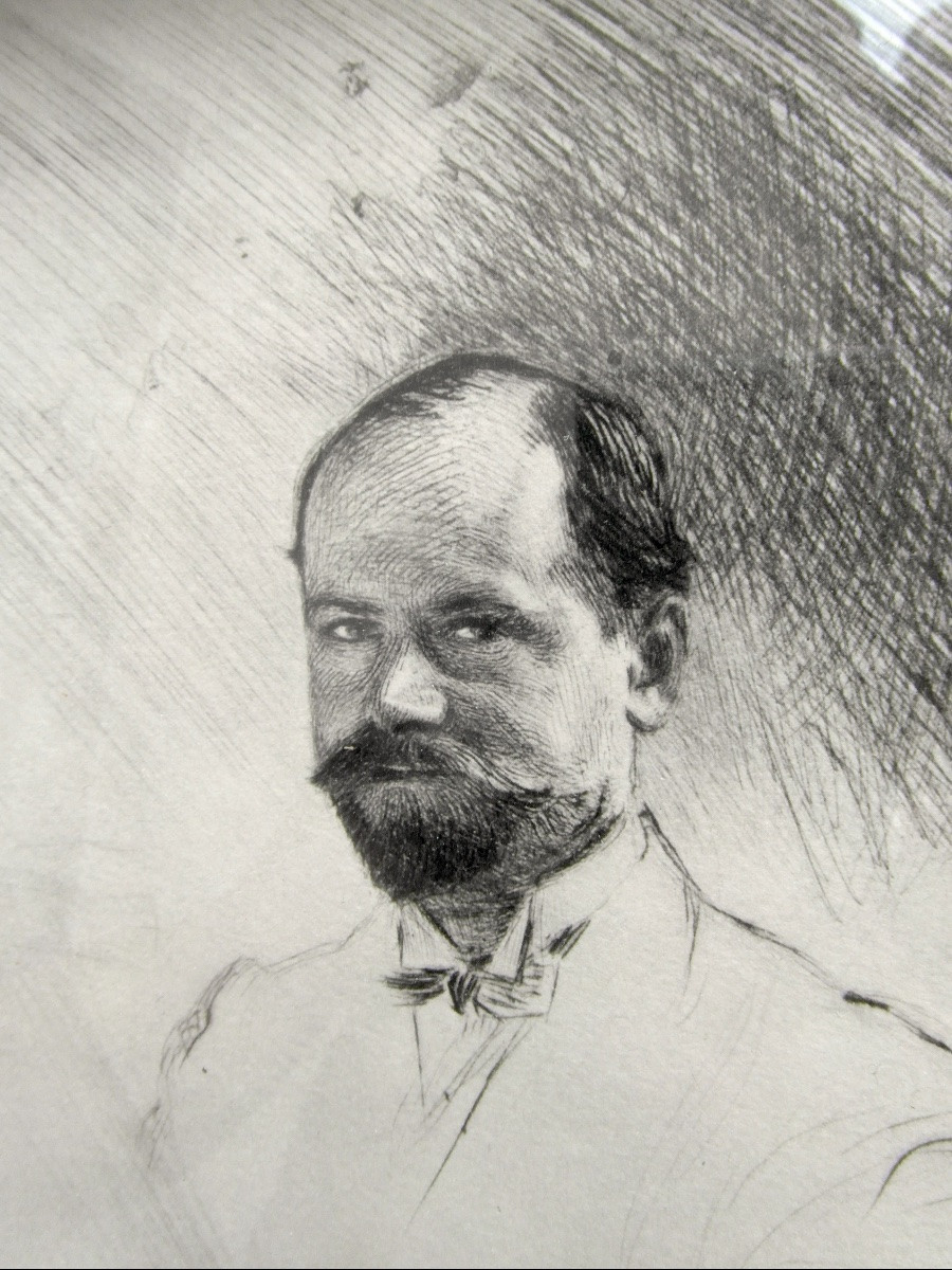 gravure d'un auto-portrait d'Emile Friant, signée, titrée et encadrée-photo-4