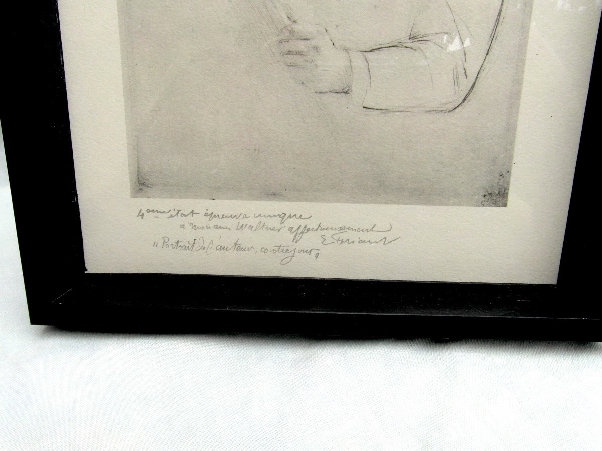 gravure d'un auto-portrait d'Emile Friant, signée, titrée et encadrée-photo-1