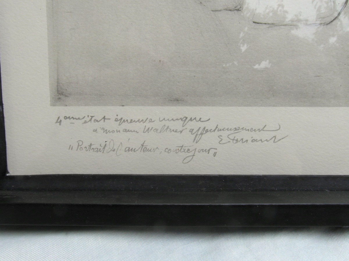 gravure d'un auto-portrait d'Emile Friant, signée, titrée et encadrée-photo-2