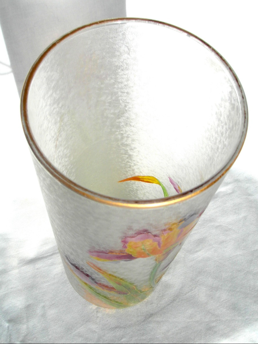 Grand vase Baccarat gravé et émaillé aux iris, vers 1880 era Daum Gallé art-nouveau-photo-6