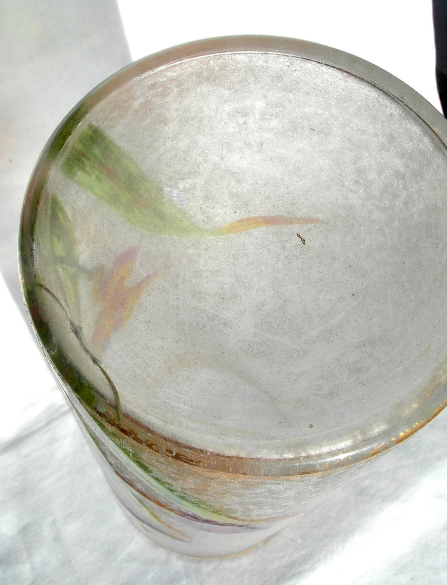 Grand vase Baccarat gravé et émaillé aux iris, vers 1880 era Daum Gallé art-nouveau-photo-7