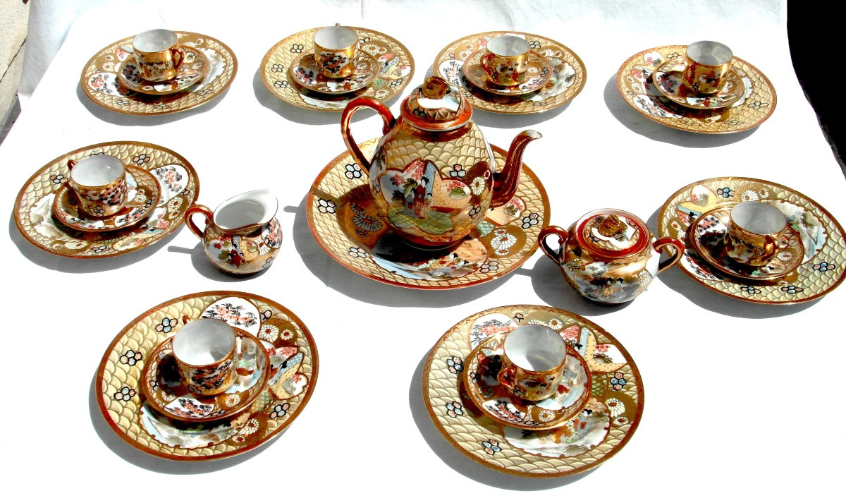Complete Eggshell Porcelain Coffee Set In Satsuma, Meji Period, Circa 1900-photo-2