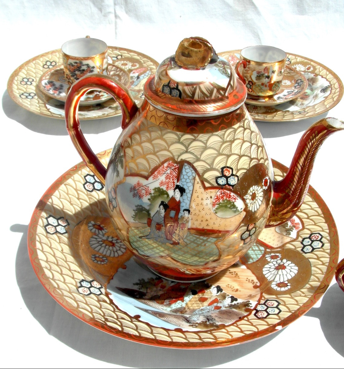 Complete Eggshell Porcelain Coffee Set In Satsuma, Meji Period, Circa 1900-photo-3