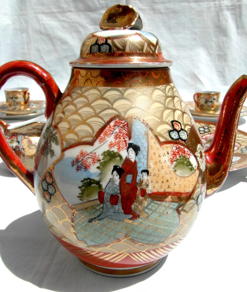 Complete Eggshell Porcelain Coffee Set In Satsuma, Meji Period, Circa 1900-photo-1