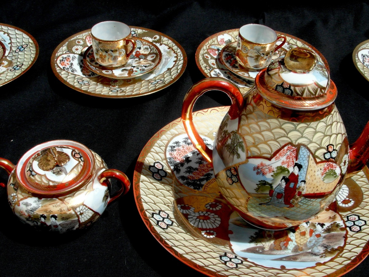 Complete Eggshell Porcelain Coffee Set In Satsuma, Meji Period, Circa 1900-photo-6