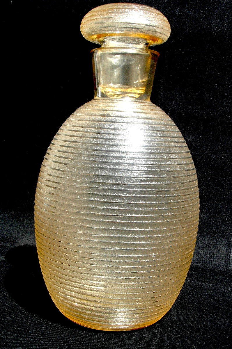 Service art-déco Daum en verre gravé effet granité et stries latérales, vers 1930-photo-4