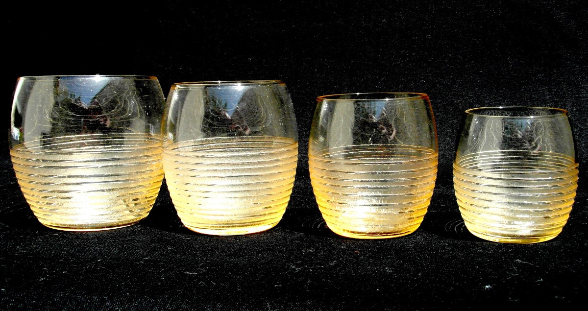 Service art-déco Daum en verre gravé effet granité et stries latérales, vers 1930-photo-5