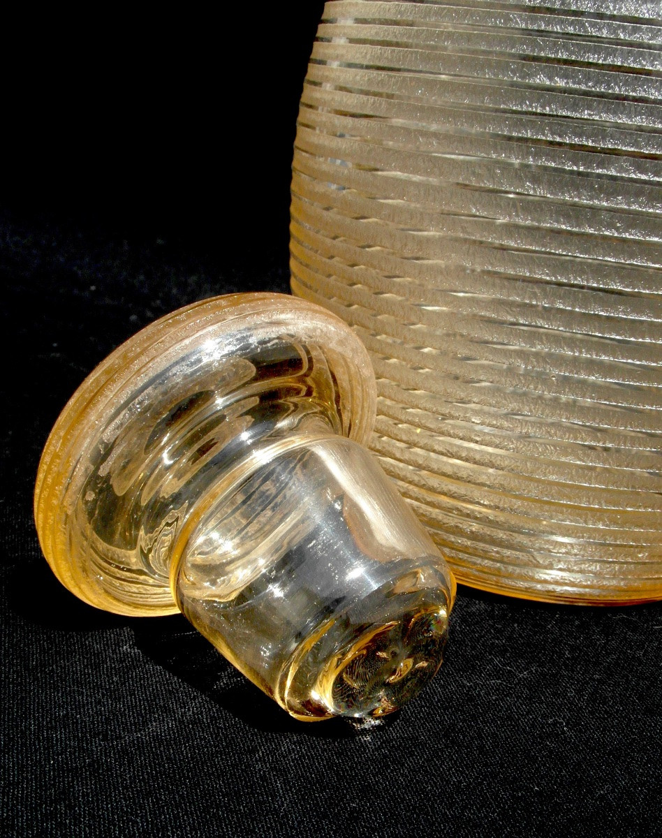 Service art-déco Daum en verre gravé effet granité et stries latérales, vers 1930-photo-7