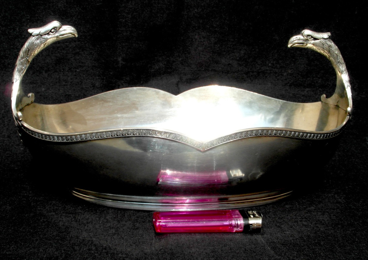 Coupe ou centre de table  aux aigles en metal argenté , napoleon III, 1860-1880, era christofle-photo-2