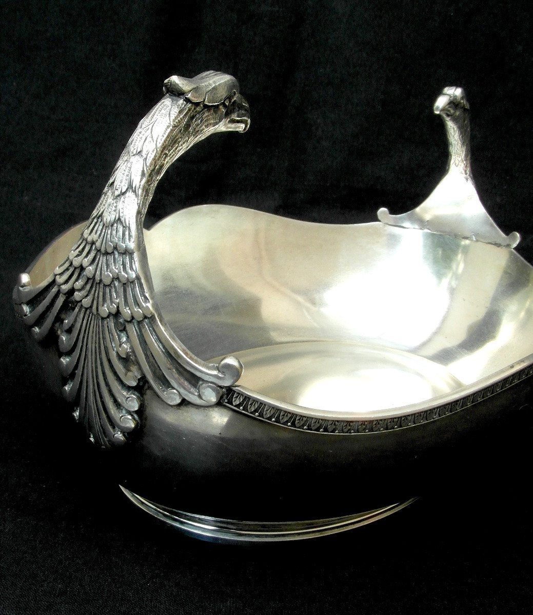 Coupe ou centre de table  aux aigles en metal argenté , napoleon III, 1860-1880, era christofle-photo-3