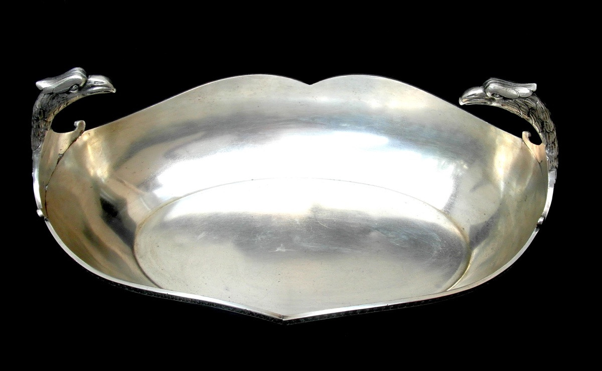 Coupe ou centre de table  aux aigles en metal argenté , napoleon III, 1860-1880, era christofle-photo-3