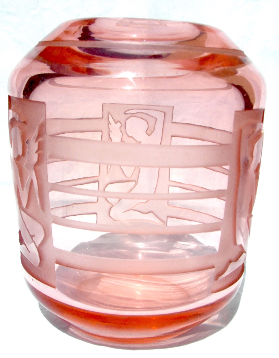 Vase art-déco "femme à la colombe" par les frères Muller, era daum Galle 1920-photo-3