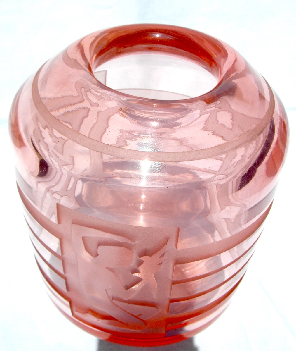 Vase art-déco "femme à la colombe" par les frères Muller, era daum Galle 1920-photo-4
