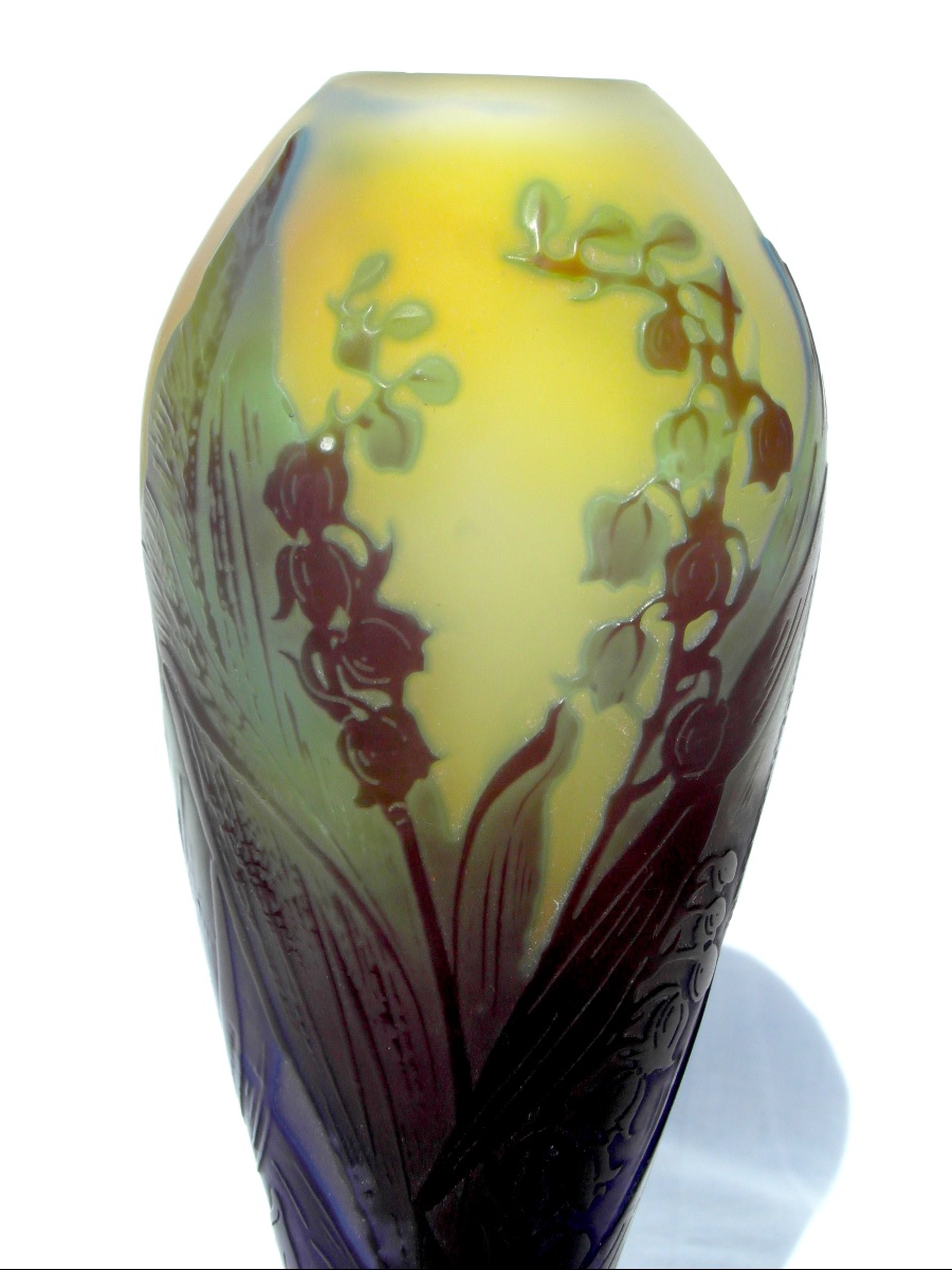 1900 Lily Of The Valley Vase By Gallé, Perfect, Daum Art-nouveau Era-photo-4