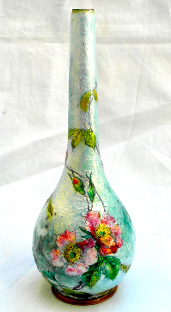Soliflore Vase In Enamel On Limoges Copper -photo-2