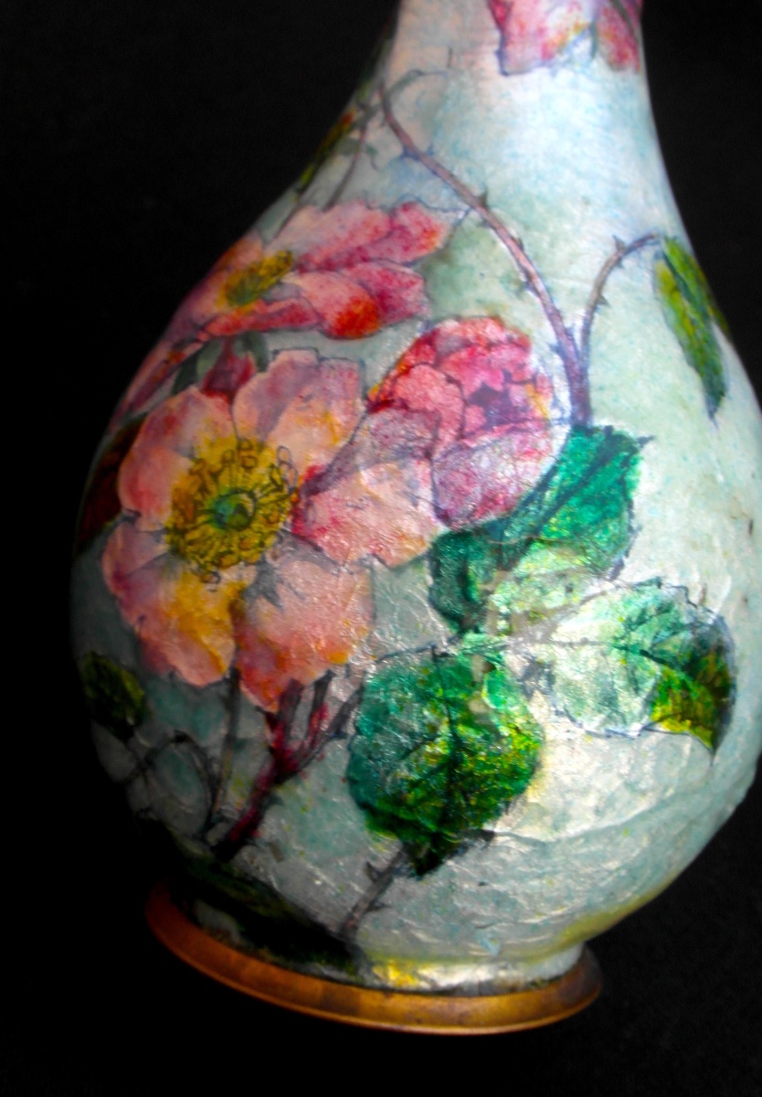 Soliflore Vase In Enamel On Limoges Copper -photo-3