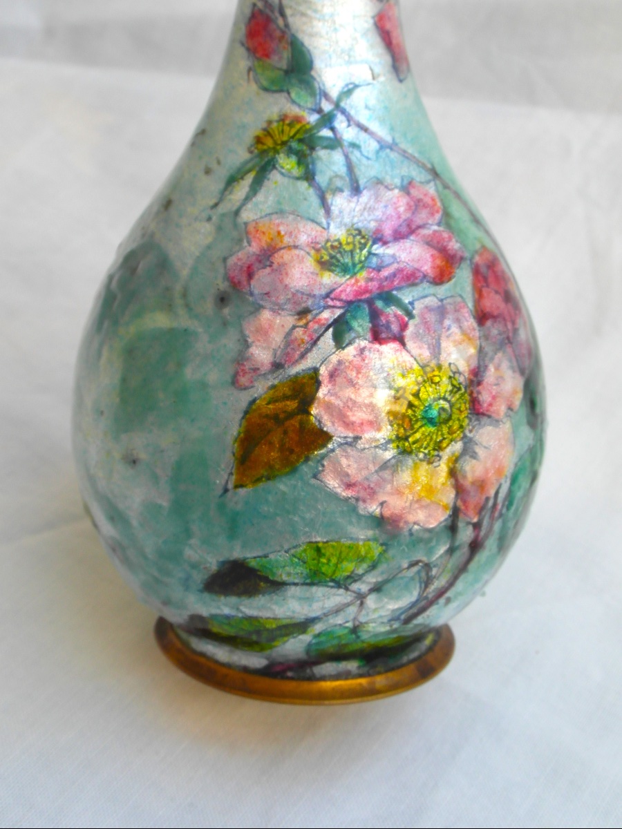 Soliflore Vase In Enamel On Limoges Copper -photo-1