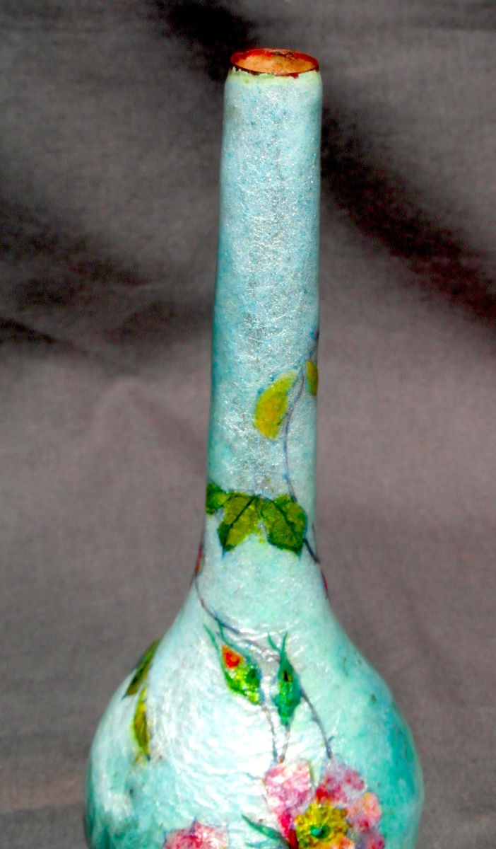 Soliflore Vase In Enamel On Limoges Copper -photo-4