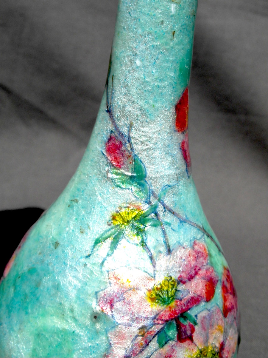 Soliflore Vase In Enamel On Limoges Copper -photo-6