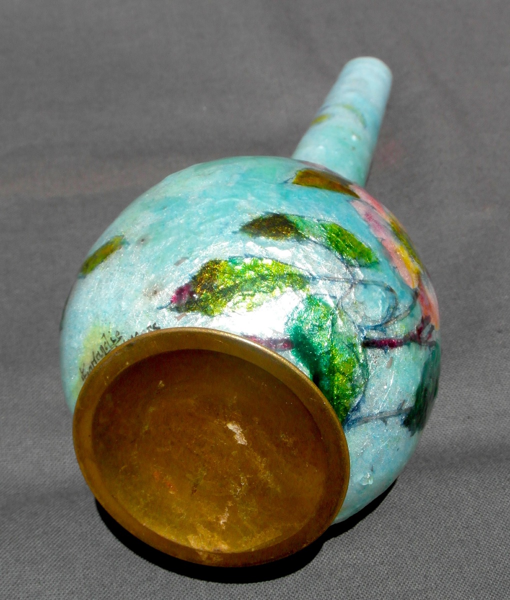 Soliflore Vase In Enamel On Limoges Copper -photo-7