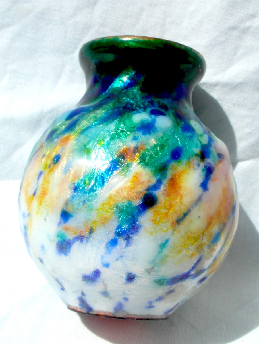 Art-deco Vase In Enamel On Limoges Copper By Jean-baptiste Issanchou, Faure Sarlandie Era-photo-2