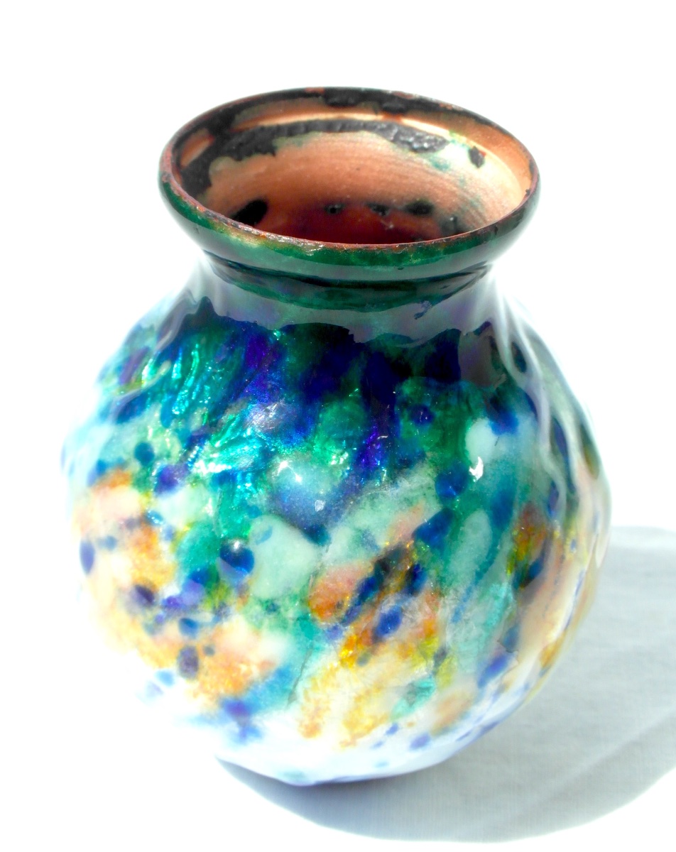 Art-deco Vase In Enamel On Limoges Copper By Jean-baptiste Issanchou, Faure Sarlandie Era-photo-3