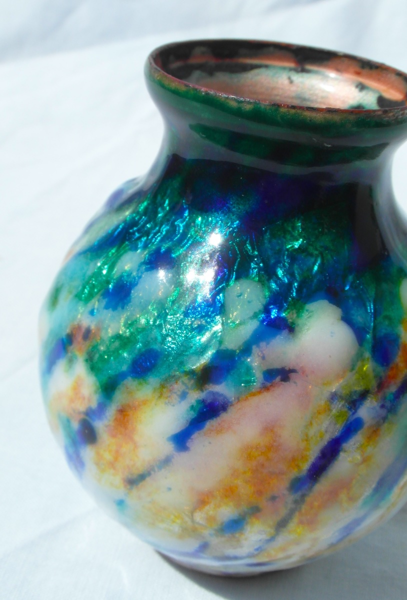 Art-deco Vase In Enamel On Limoges Copper By Jean-baptiste Issanchou, Faure Sarlandie Era-photo-4