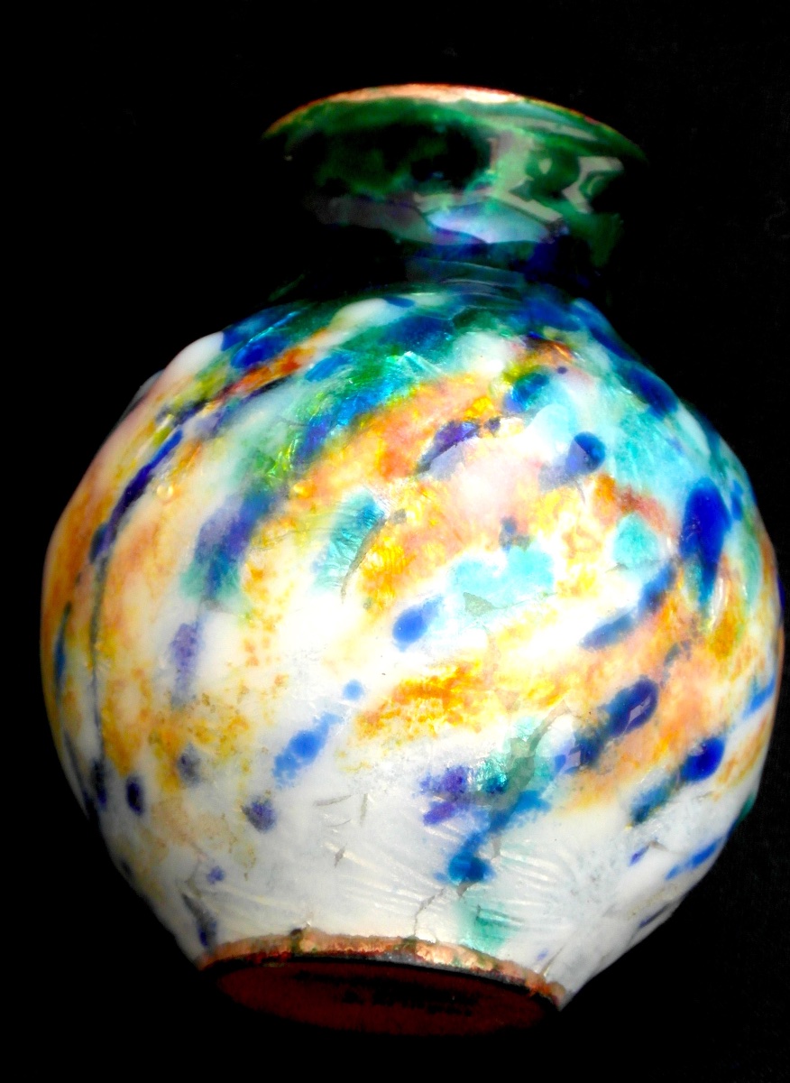 Art-deco Vase In Enamel On Limoges Copper By Jean-baptiste Issanchou, Faure Sarlandie Era-photo-3