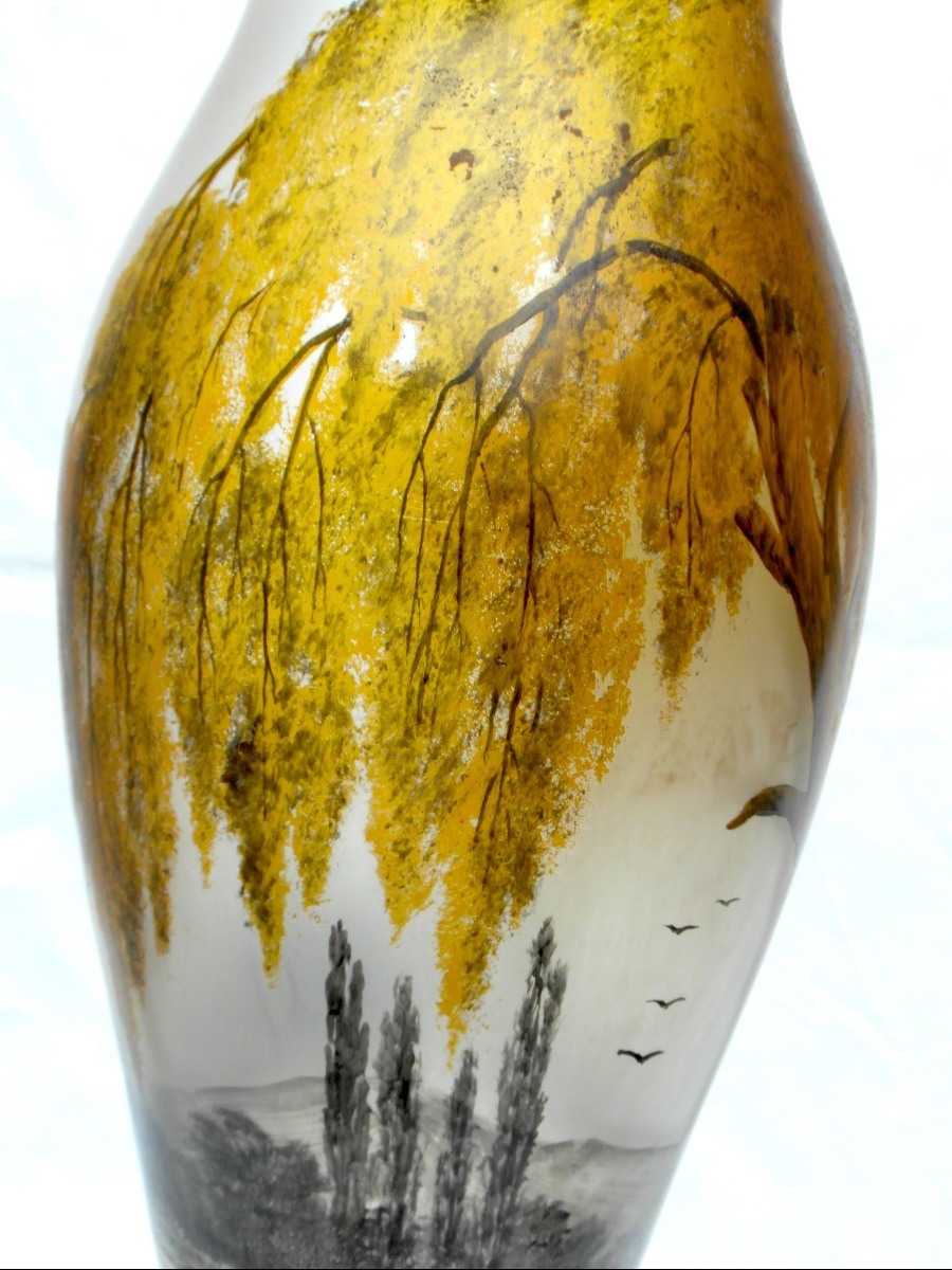 Vase art-nouveau au saule doré par Michel à Nancy, era daum galle legras-photo-4
