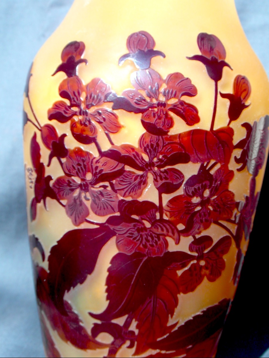 Vase 1900 Galle With Flowers And Plum Tree Buds, Perfect, Era Daum Art-nouveau-photo-3