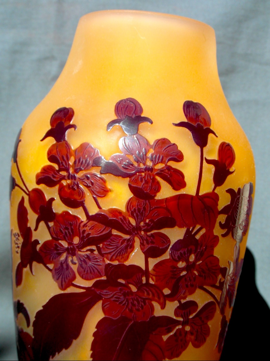 Vase 1900 Galle With Flowers And Plum Tree Buds, Perfect, Era Daum Art-nouveau-photo-1