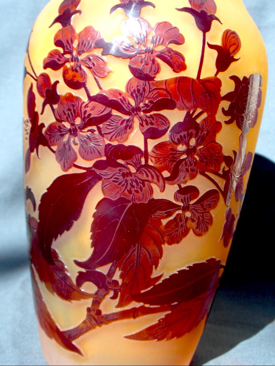 Vase 1900 Galle With Flowers And Plum Tree Buds, Perfect, Era Daum Art-nouveau