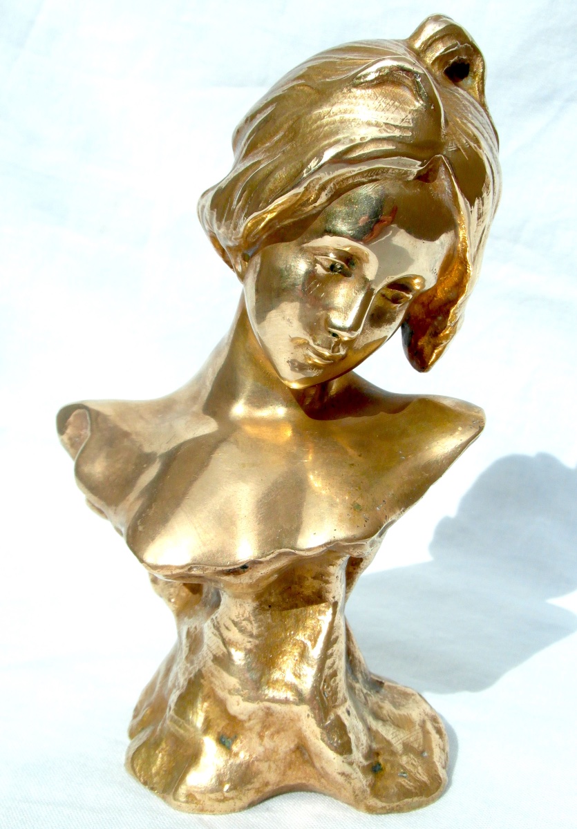 1900 Gilded Bronze Bust "la Melancolie" By Antoine Bofill, And Louchet Fondeur-photo-2