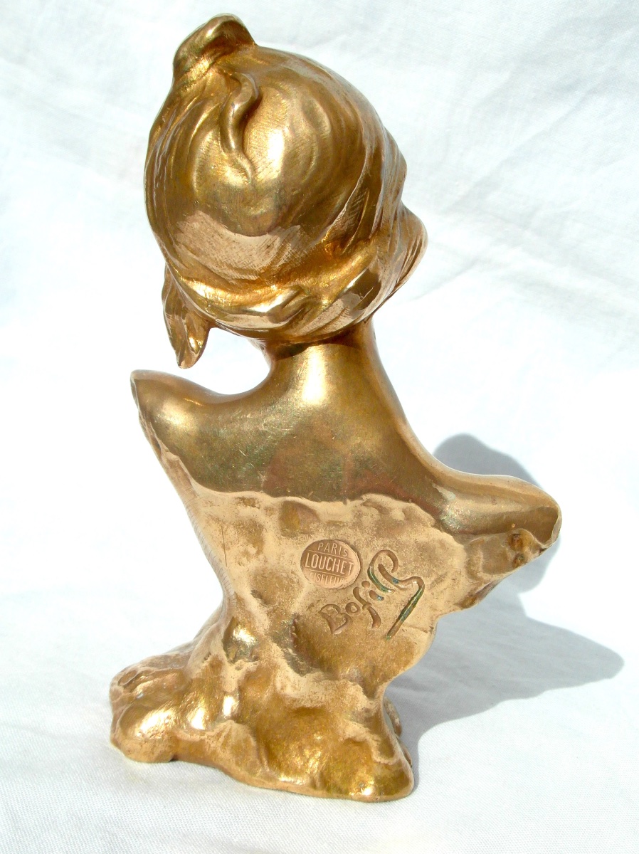 1900 Gilded Bronze Bust "la Melancolie" By Antoine Bofill, And Louchet Fondeur-photo-4