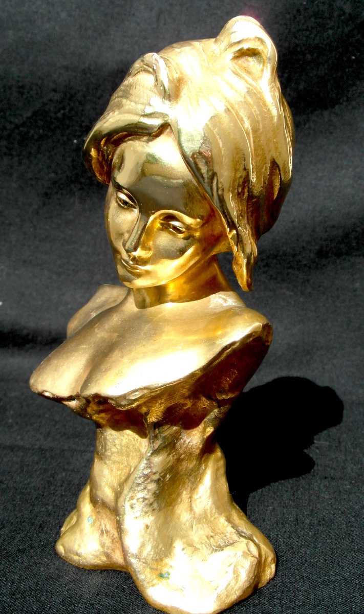 1900 Gilded Bronze Bust "la Melancolie" By Antoine Bofill, And Louchet Fondeur-photo-4