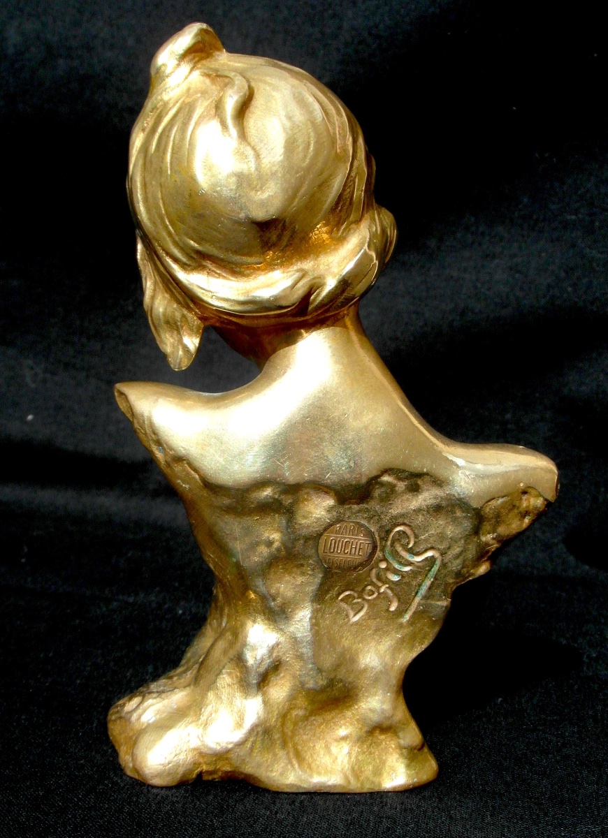 1900 Gilded Bronze Bust "la Melancolie" By Antoine Bofill, And Louchet Fondeur-photo-5