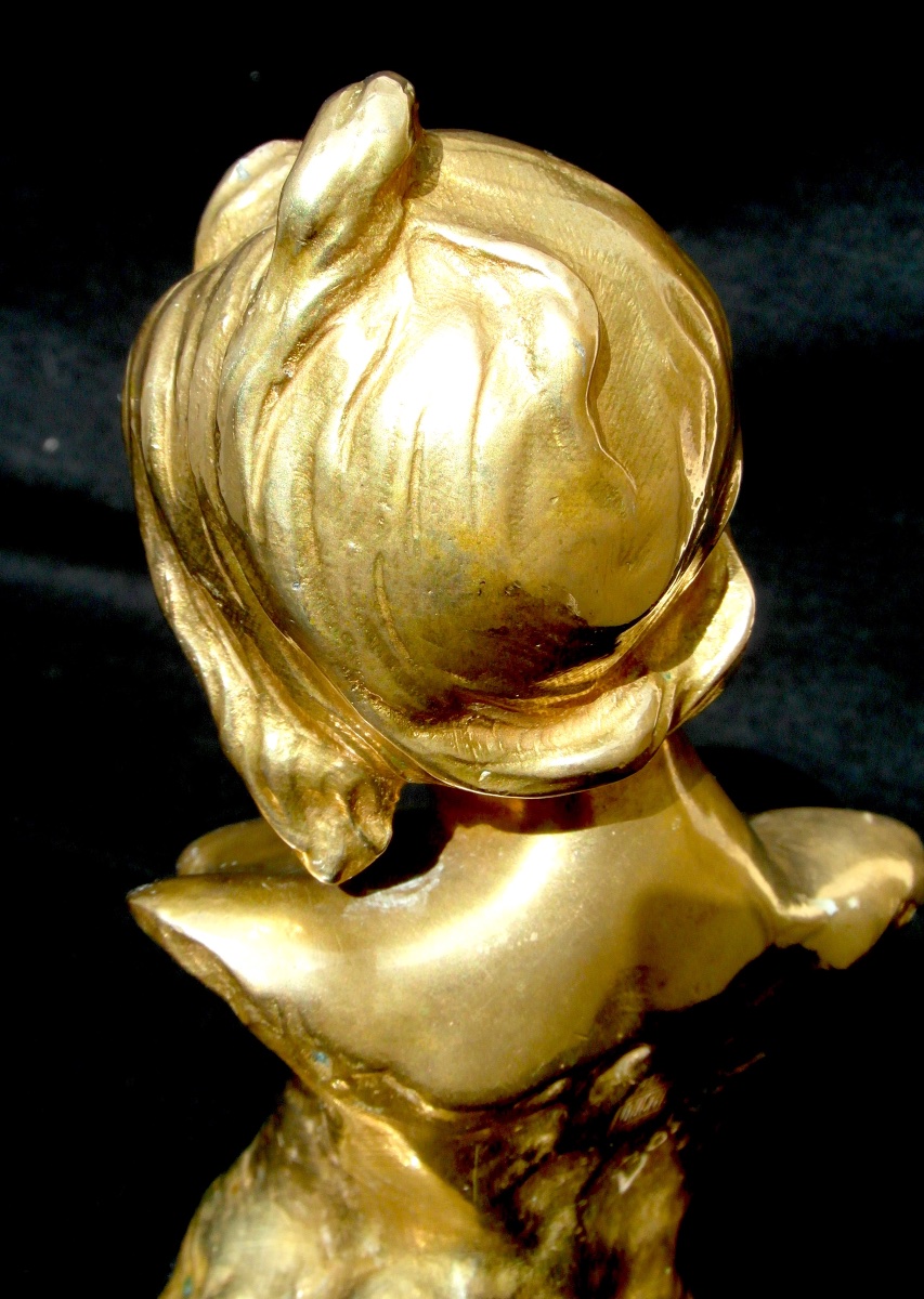 1900 Gilded Bronze Bust "la Melancolie" By Antoine Bofill, And Louchet Fondeur-photo-6