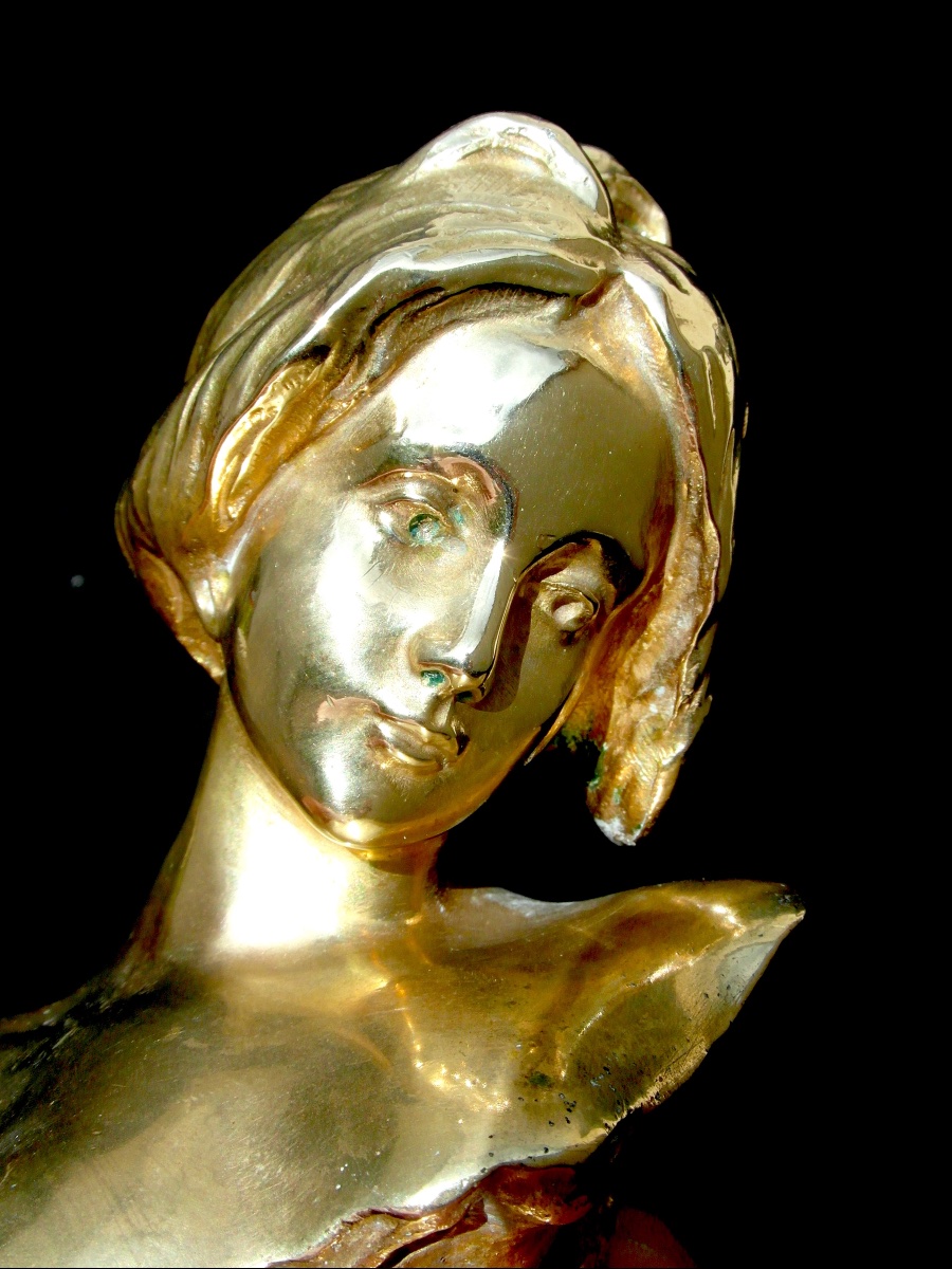 1900 Gilded Bronze Bust "la Melancolie" By Antoine Bofill, And Louchet Fondeur-photo-7
