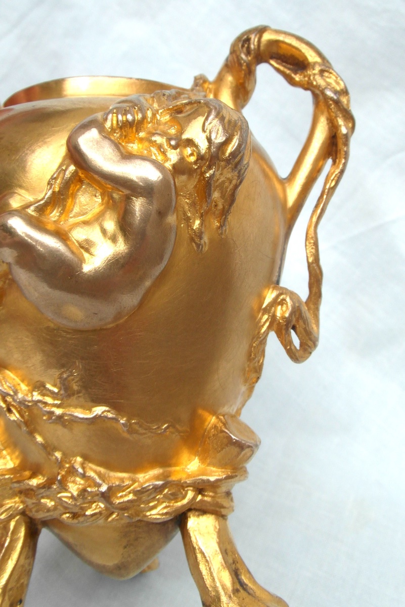 Art-nouveau Vase With Cherub Clinging To A Liane By E. Barrias , Barbedienne Foundryman-photo-2