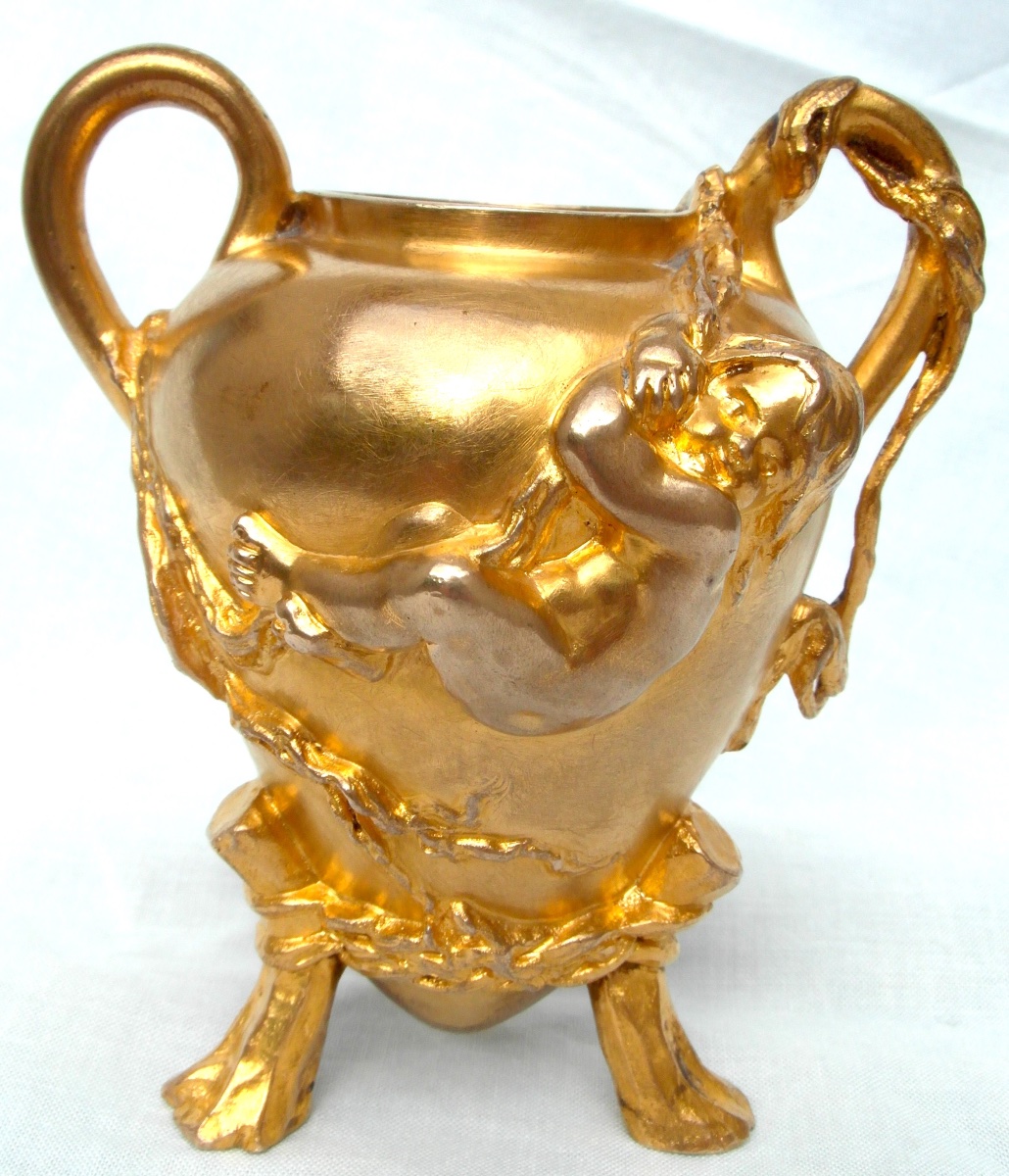 Art-nouveau Vase With Cherub Clinging To A Liane By E. Barrias , Barbedienne Foundryman