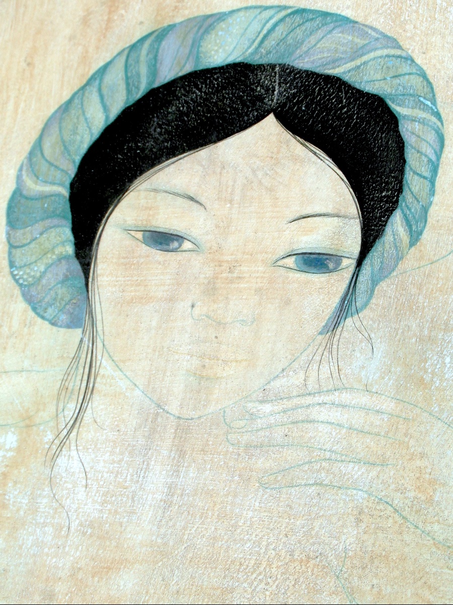 Oil On Silk "chagrin D"amour" By Mara Tran Long, 1977, Signed -photo-4