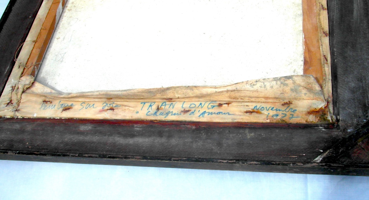 Oil On Silk "chagrin D"amour" By Mara Tran Long, 1977, Signed -photo-6