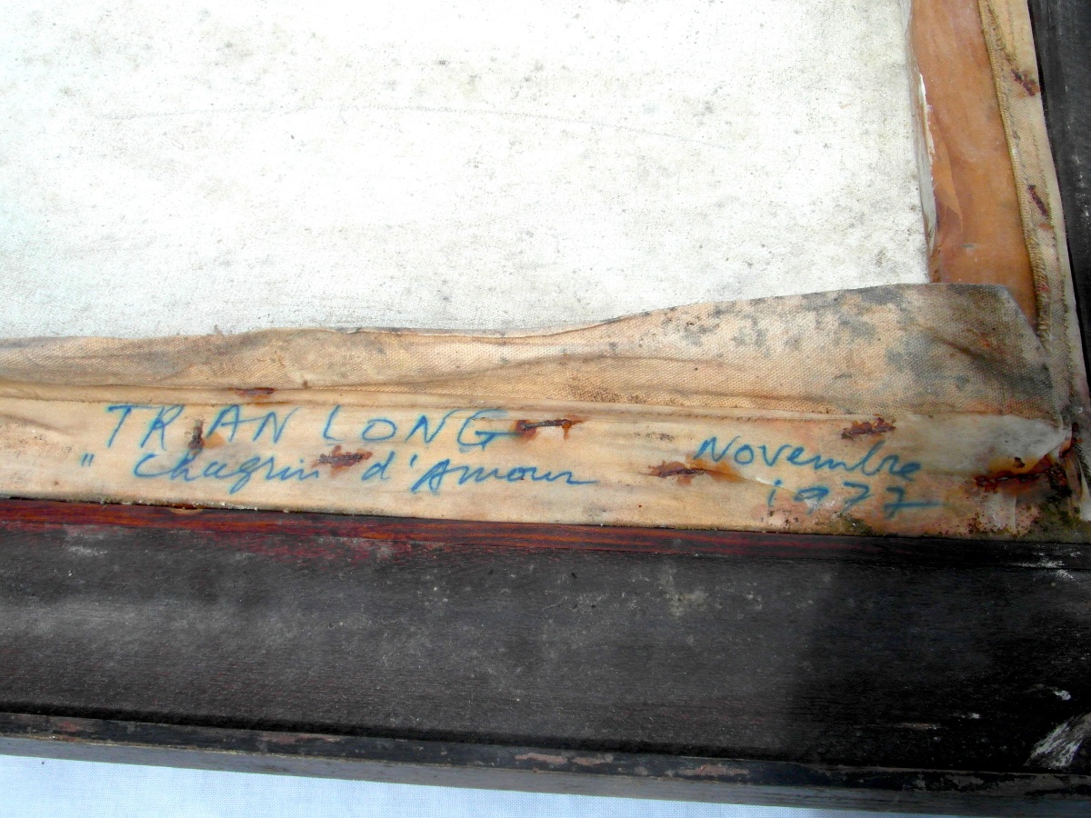 Oil On Silk "chagrin D"amour" By Mara Tran Long, 1977, Signed -photo-7
