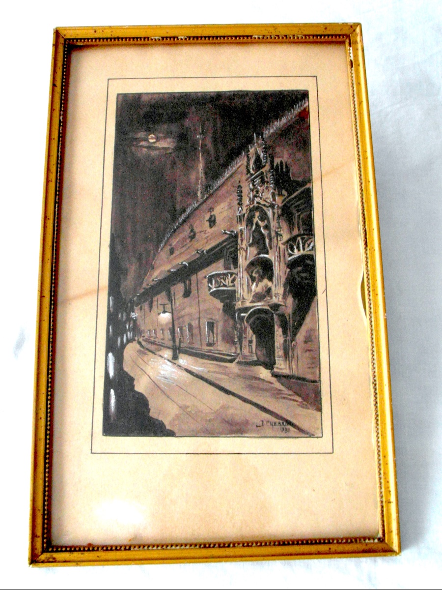 Pair Of Watercolors With Gouache Highlights Place Stanislas, By J Cherrier From 1931, Daum Era-photo-3