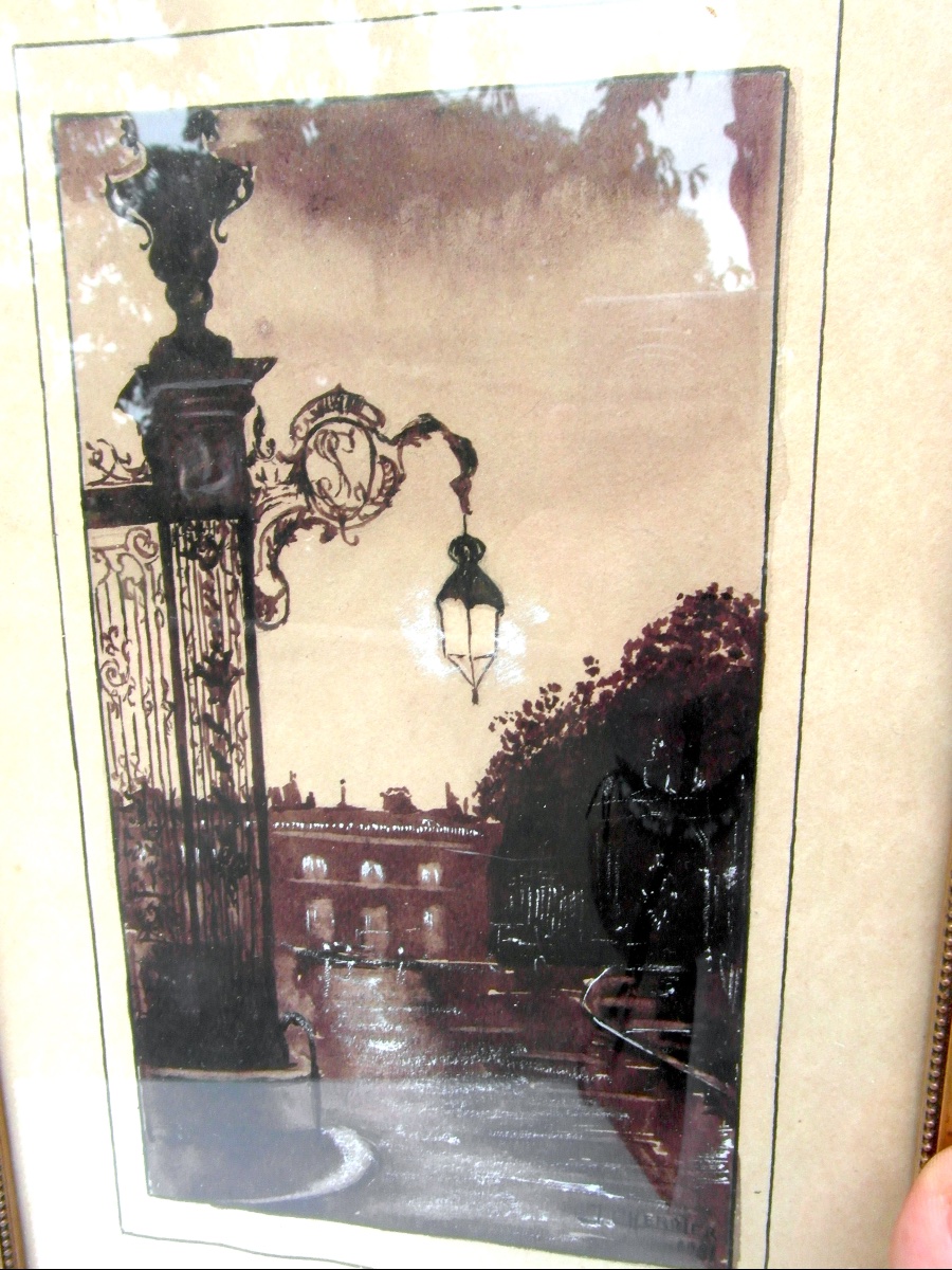 Pair Of Watercolors With Gouache Highlights Place Stanislas, By J Cherrier From 1931, Daum Era-photo-1