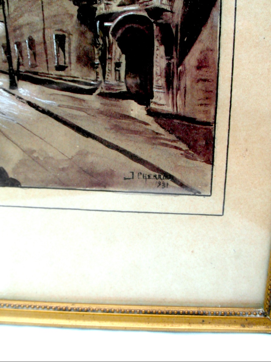 Pair Of Watercolors With Gouache Highlights Place Stanislas, By J Cherrier From 1931, Daum Era-photo-3