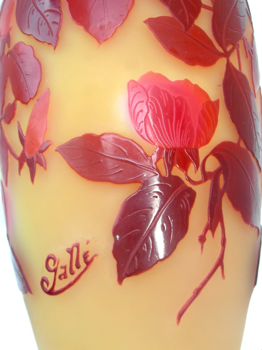 1900 Vase With Rose-hip Engraving By Galle, Perfect, Daum Art-nouveau Era-photo-3