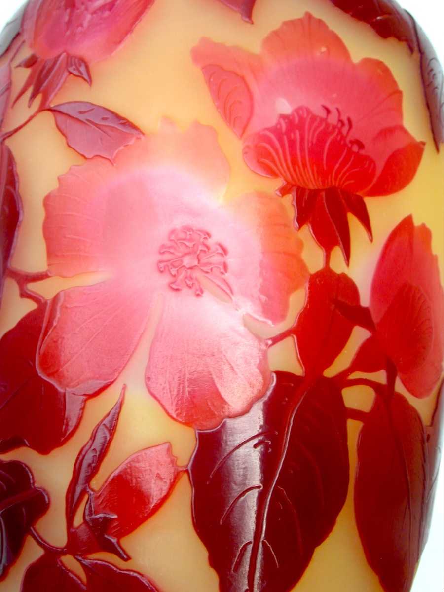 1900 Vase With Rose-hip Engraving By Galle, Perfect, Daum Art-nouveau Era-photo-4