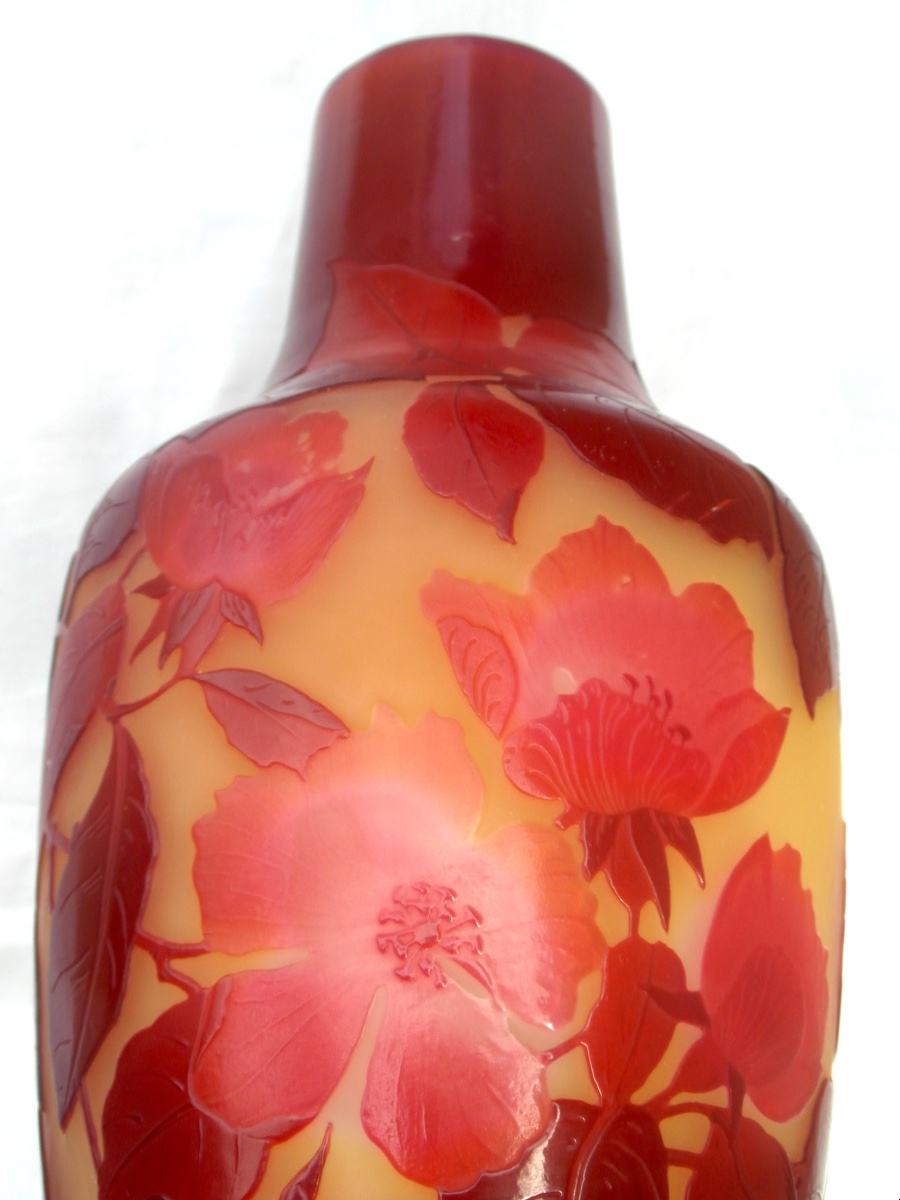 1900 Vase With Rose-hip Engraving By Galle, Perfect, Daum Art-nouveau Era-photo-7