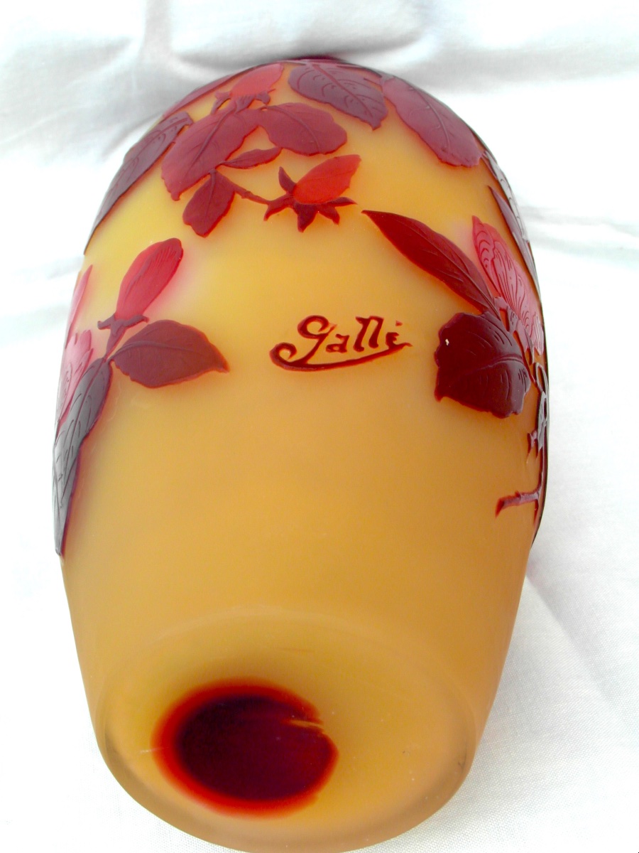 1900 Vase With Rose-hip Engraving By Galle, Perfect, Daum Art-nouveau Era-photo-8